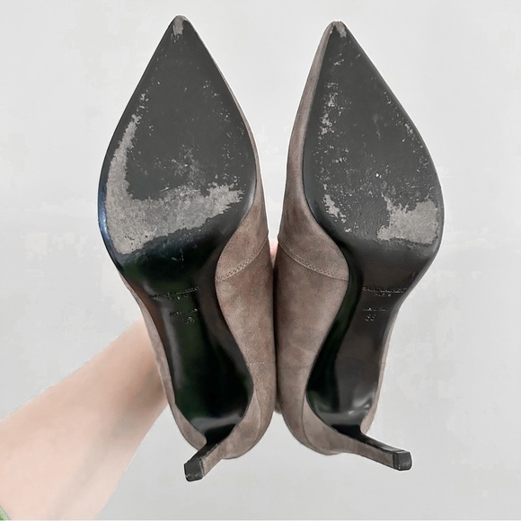 Saint Laurent Paris Road Gray Dipped Suede Heeled Ankle Bootie sz 38 - Picture 8 of 10